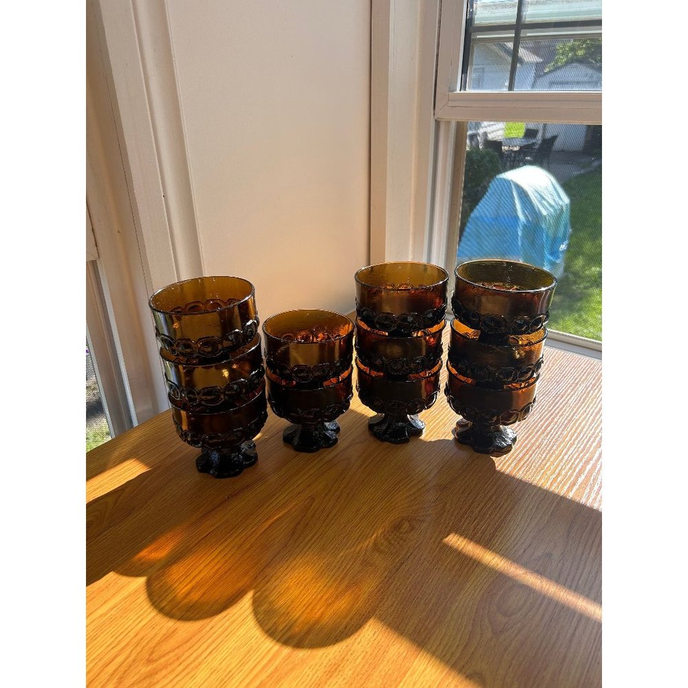 Tiffin Franciscan Maderia dark brown ice cream cup desert glasses compote glass